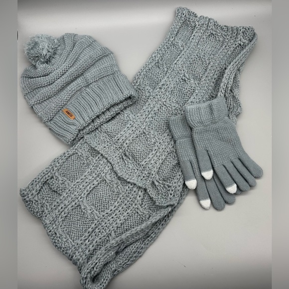 Aneco Womens or Mens Winter Warm Sets Knitted Hat, Gloves, & Loop Scarf - Picture 2 of 9